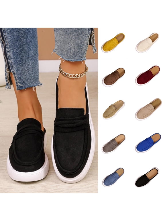 Women's Loafers Slip-On Comfort Walking Flats Casual Backless Work Shoes, Black Size 5.5