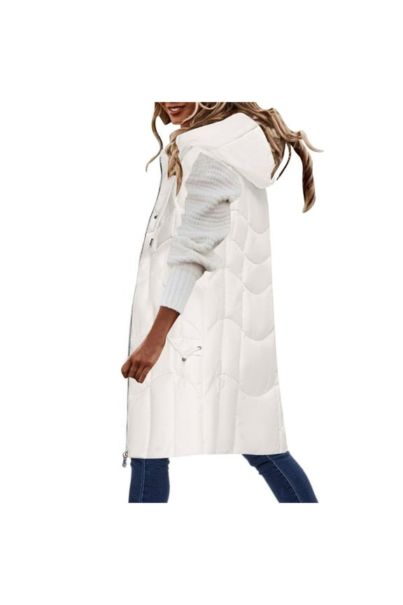 Women's Long Quilted Vest Hooded Maxi Length Sleeveless Puffer Vest Padded Coat Winter Outerwear