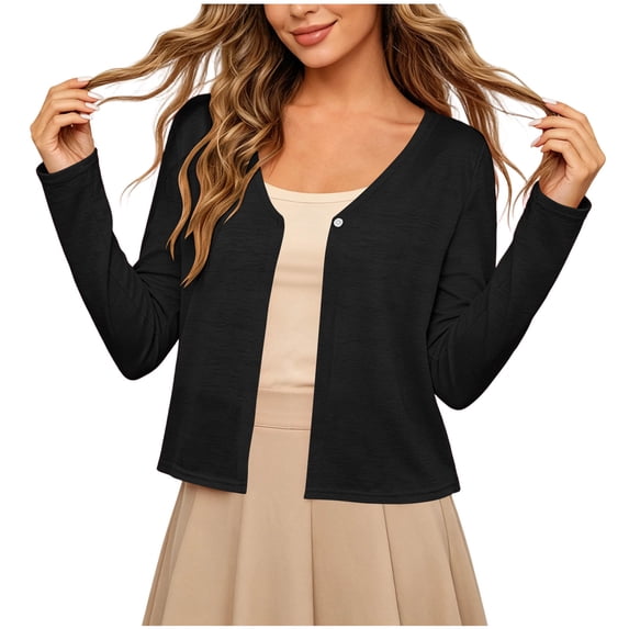 GERsome Women's Long Sleeve Cardigans Button Down V-Neck Open Front Lightweight Casual Sweater Tops Black L