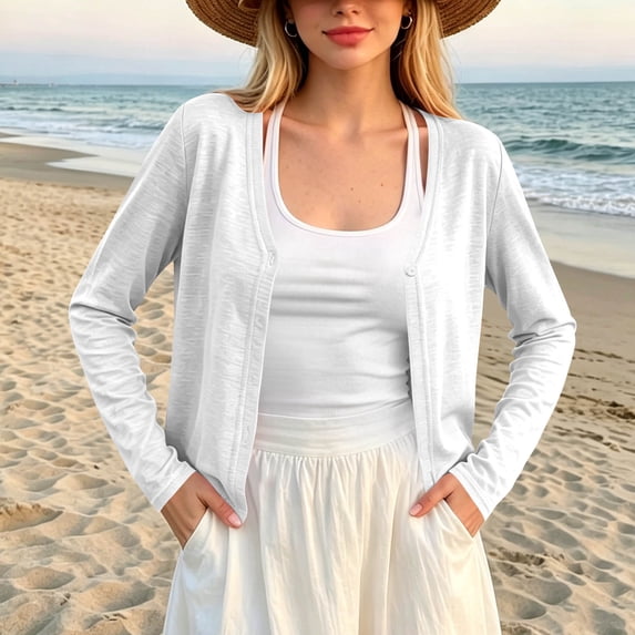 GERsome Women's Long Sleeve Cardigans Button Down V-Neck Open Front Lightweight Casual Sweater Tops White XL