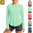 thumbnail image 1 of GERsome Women's Long Sleeve Shirts Crew Neck Quick Dry Athletic Running Workout Summer Tops,Mint Green,Size L, 1 of 7