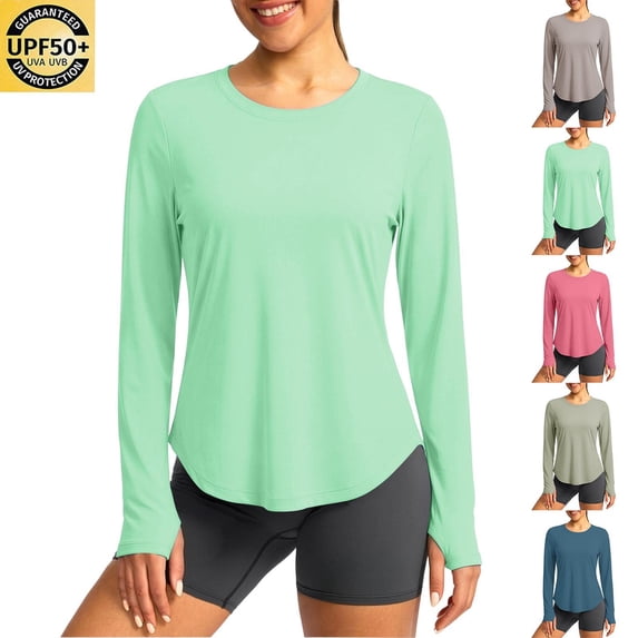 GERsome Women's Long Sleeve Shirts Crew Neck Quick Dry Athletic Running Workout Summer Tops,Mint Green,Size L
