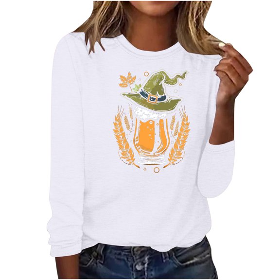 GERsome Women's Long Sleeve Tops Bavarian Oktoberfest Traditional National Print Casual Loose Crew Neck Shirts for Women(S-XXXL)