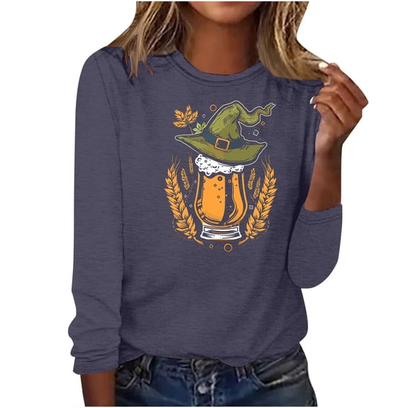 GERsome Women's Long Sleeve Tops Bavarian Oktoberfest Traditional National Print Casual Loose Crew Neck Shirts for Women(S-XXXL)