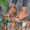 thumbnail image 1 of GERsome Women's Low Block Heels Sandals Open Toe Ankle Strap Chunky Pumps Dress Shoes for Party Wedding, Rose Gold Size 5, 1 of 9