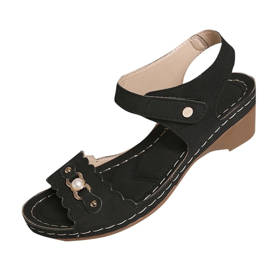 GERsome Women's Low Block Heels Sandals Open Toe Ankle Strap Summer Beach Sandals for Casual Work Party, Black Size 6.5