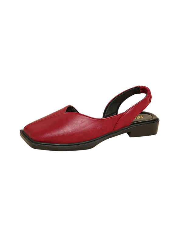 Women's Low Block Heels Square Toe Slip-On Slingback Dress Shoes for Wedding Party Work, Red Size 5.5