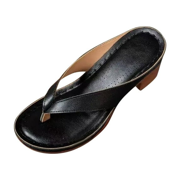 GERsome Women's Low Block Heels Thong Sandals Slip-On Open Toe Flip-Flops Summer Travel Party Wedding Chunky Heels Mules, Black Size 6.5