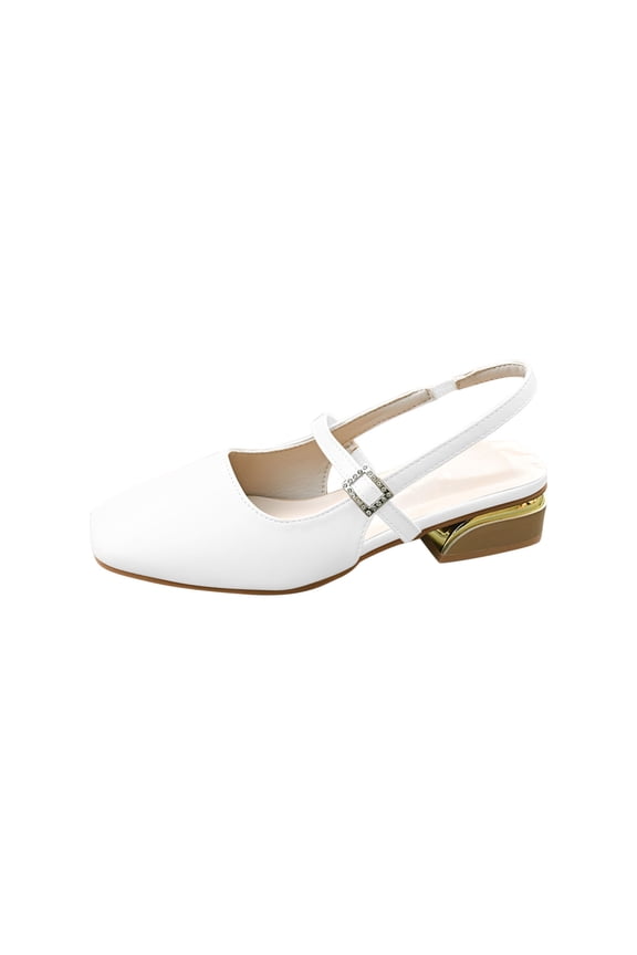 Women's Low Chunky Heels Closed Square Toe Pumps Slingback Slip On Party Casual Work Dress Shoes, White Size 8.5