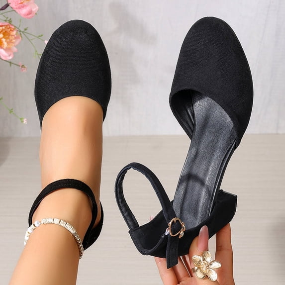 GERsome Women's Low Chunky Heels Closed Toe Ankle Strap Work Office Wedding Party Dress Pump Shoes, Black Size 6.5