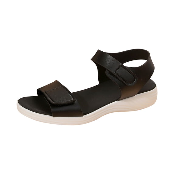GERsome Women's Low Wedge Sandals Open Toe Ankle Strap Comfort Walking Summer Beach Slide Sandals, Black Size 8