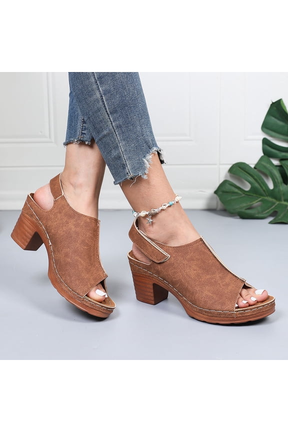 Women's Open Toe Block Heels Sandals Slingback Comfy Chunky Dress Shoes for Daily Wedding Party Khaki Size 6