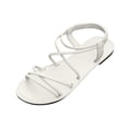 thumbnail image 1 of GERsome Women's Open Toe Flats Sandals Strappy Slip On Elastic Ankle Strap Comfort Summer Beach Walking Slides Sandal, White Size 8.5, 1 of 6