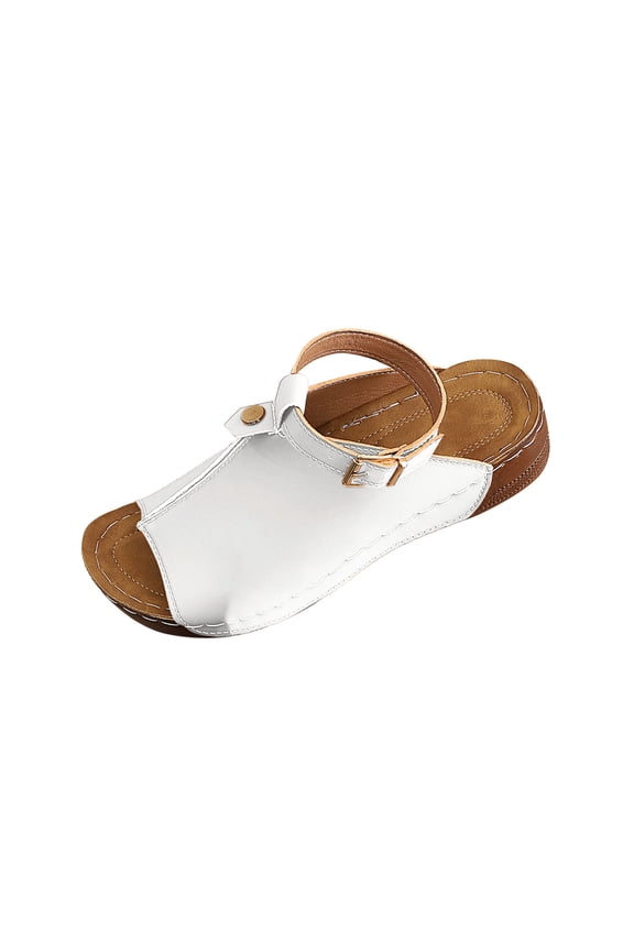 Women's Open Toe Wedge Sandals Ankle Strap Comfort Slip On Walking Summer Beach Slide Sandals, White Size 9