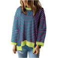 thumbnail image 1 of GERsome Women's Oversized Striped Crewneck Sweatshirt Long Sleeve Color Block Pullover Tops Casual Loose Workout Shirt, 1 of 6
