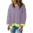 thumbnail image 1 of GERsome Women's Oversized Striped Crewneck Sweatshirt Long Sleeve Color Block Pullover Tops Casual Loose Workout Shirt, 1 of 6