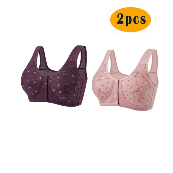 GERsome Women's PACK of 2 Front-Close Bra Underwire Underwear Comfort T-shirt Bra Convenient Snap Sleep Bra for Women Plus Size Full Coverage Bra 2pcs#Dark Purple/Pink XXL
