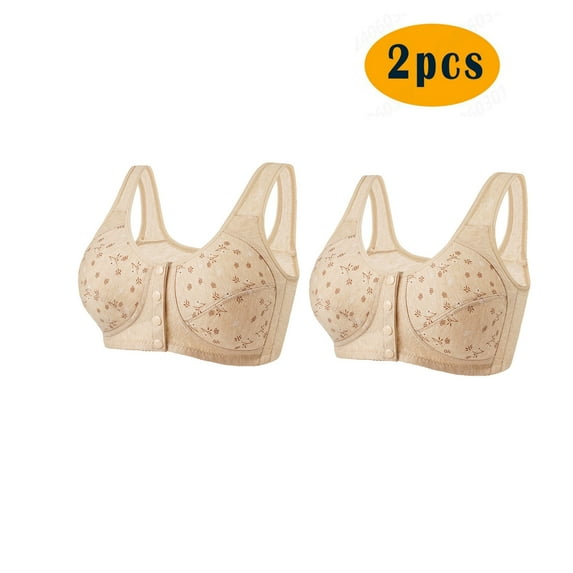 GERsome Women's PACK of 2 Front-Close Bra Underwire Underwear Comfort T-shirt Bra Convenient Snap Sleep Bra for Women Plus Size Full Coverage Bra 2pcs#Beige L