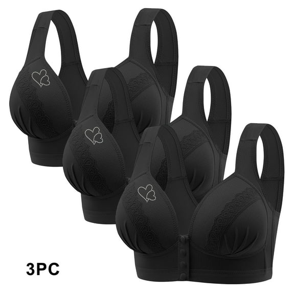 GERsome Clearance 3Pcs Assorted Color Bras for Older Women Comfortable Convenient Front Closure Button Bras for Older Comfort Wireless Bras for Women Plus Size Full Coverage No Underwire Bra