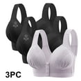 thumbnail image 1 of GERsome Women's Pack of 3 Assorted Color Front Closure Bras Comfort No Underwire Full Coverage Seamless Bra Convenient Snap Sleep Bra Wireless Bras for Women Plus Size Full Coverage XL, 1 of 9