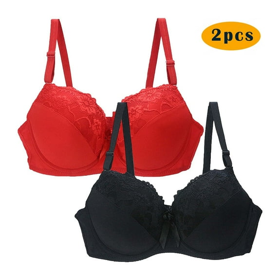 GERsome Women's Pack of 2 Assorted Colo Lace Wireless Push Up Bras Full Coverage Comfortable Soft V Neck No Underwire Support Push Up Everyday Bra