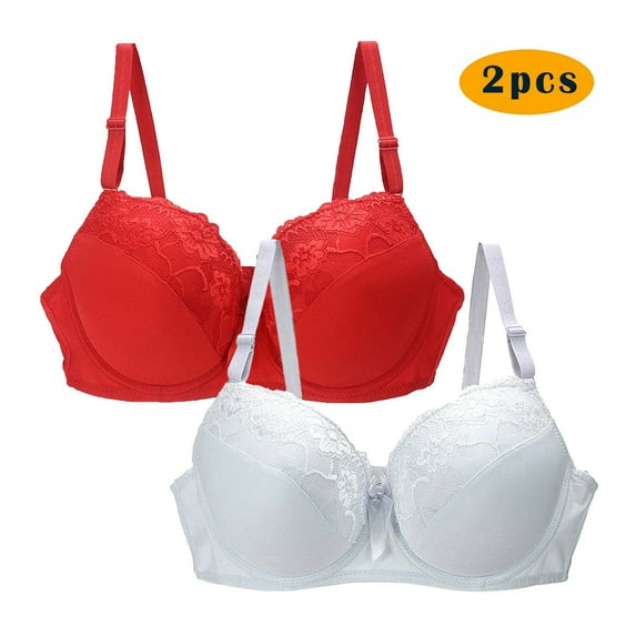 GERsome Women's Pack of 2 Assorted Colo Lace Wireless Push Up Bras Full Coverage Comfortable Soft V Neck No Underwire Support Push Up Everyday Bra