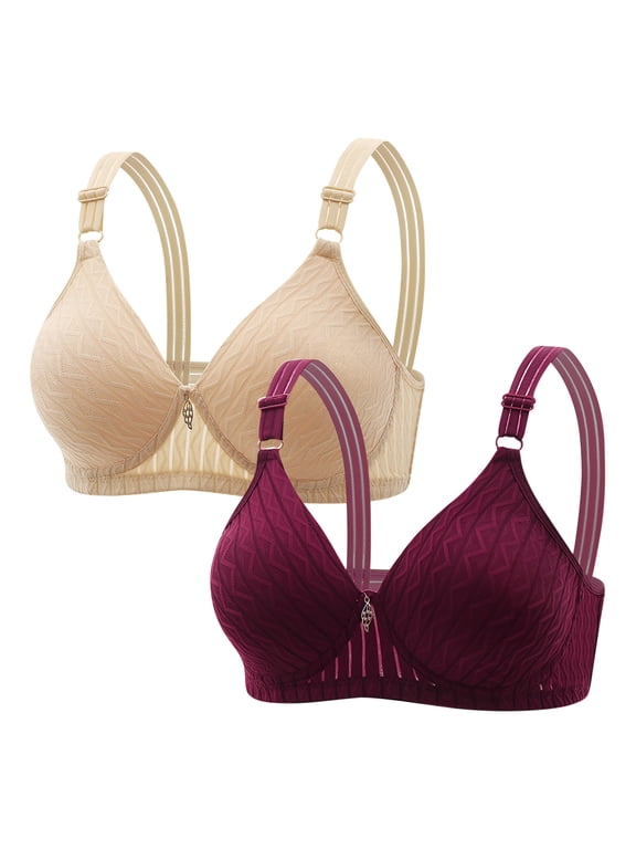 Women's Pack of 2 Assorted Color Push Up Wireless Bra Padded T Shirt Bras No Underwire Plunge Bralette Full Coverage 2PC#Beige/Red XL