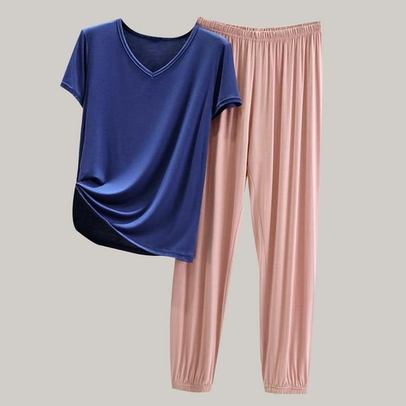 GERsome Women's Pajama Sets Short Sleeve V Neck Sleepwear Long Pants Nightwear Soft 2 Piece Pjs Lounge Sets M-2XL