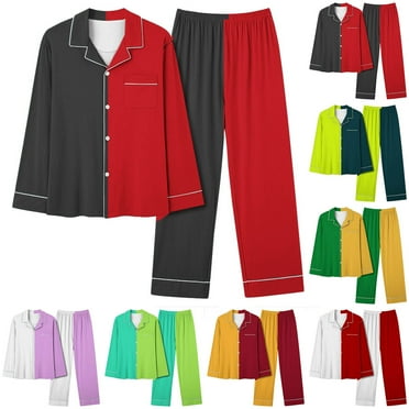 GERsome Women's Pajamas Sets Long Sleeve with Pants Soft Sleepwear Casual Color Block 2 Piece Pjs Lightweight Lounge Set with Pockets