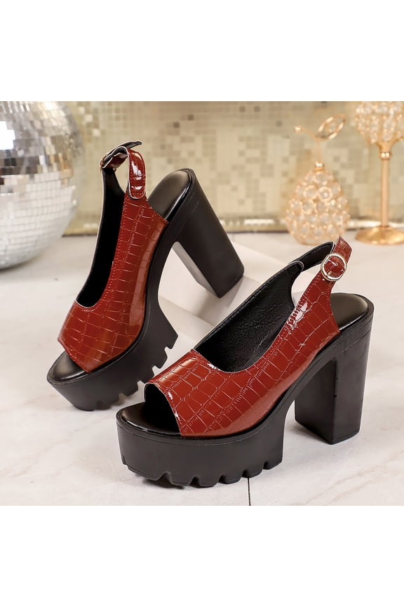 Women's Platform Open Toe Block Heels Sandals with Buckle Slingback Comfy Chunky Heels Formal Events Dress Shoes Brown Size 5.5