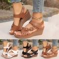thumbnail image 1 of GERsome Women's Platform Wedge Sandals Open Toe Comfort Walking Ankle Strap Summer Beach Sandals, Brown Size 5.5, 1 of 9