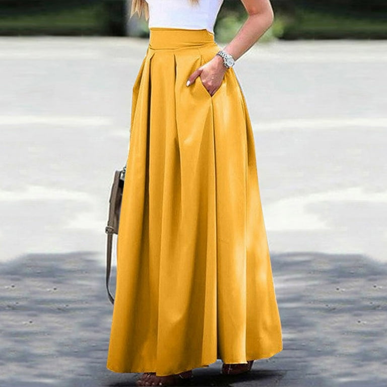 Gold pleated maxi skirt with pockets hotsell