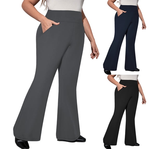 GERsome Women's Plus Size Flare Leggings Tummy Control High Waist Bootcut Workout Yoga Pants Casual Lounge Work Pants,Dark Gray,Size 2XL