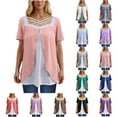 thumbnail image 1 of GERsome Women's Plus Size Short Sleeve T-Shirts Loose Fit V Neck Tunic Tops Casual Color Block Basic Tee Shirts, Sizes S-5XL, 1 of 7