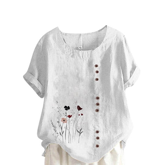 GERsome Women's Plus Size T Shirts Short Sleeve Crew Neck Floral Tops Summer Loose Fit Button Up Tee Shirts, Sizes S-5XL