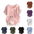 thumbnail image 1 of GERsome Women's Plus Size T Shirts Short Sleeve Crew Neck Floral Tops Summer Loose Fit Button Up Tee Shirts, Sizes S-5XL, 1 of 5
