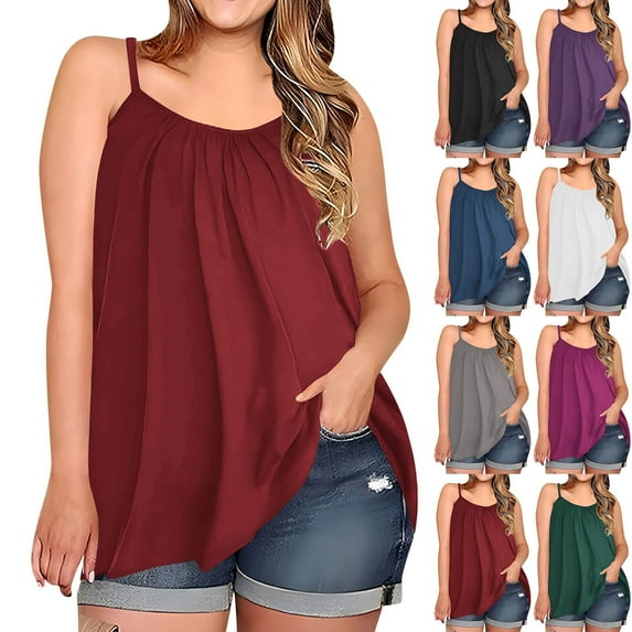 GERsome Women's Plus Size Tank Tops Sleeveless Crewneck Flowy Shirts Loose Fit Basic Tee Casual Solid Color Summer T-Shirt L-5XL