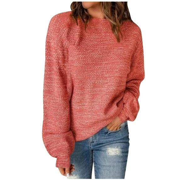 GERsome Women's Puff Long Sleeve Crew Neck Pullover Sweater Soft Ribbed Knit Sweater Top