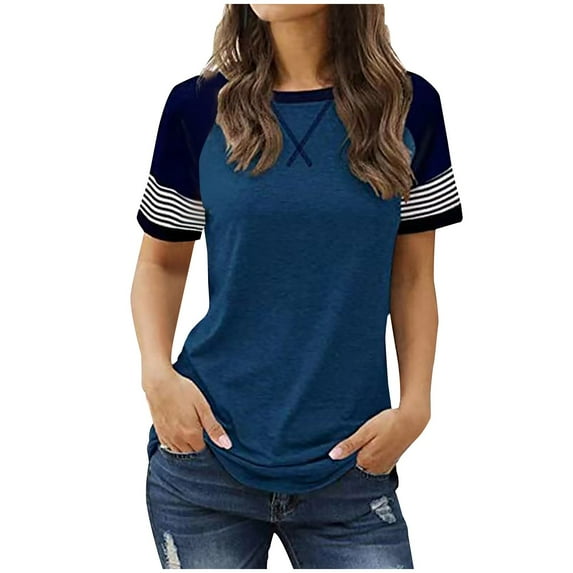 GERsome Women's Raglan Short Sleeve Crewneck T-Shirt Color Block Tunic Tshirt Casual Loose Blouses Tops