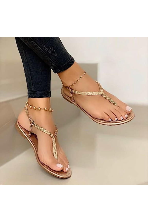 Women's Rhinestone Flat Sandals, Women Flip Flops with Clip Toe RingBeadeed Rhinestone Crystal Jeweled Sandal Shoes for Summer Beach Oceanside Holiday Outdoor
