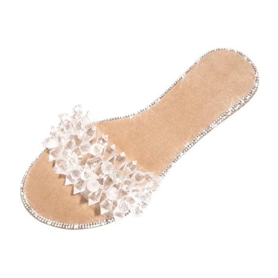 GERsome Women's Rhinestone Sandals Casual Peep Toe Slides