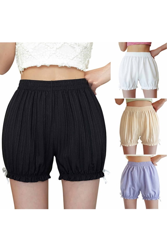 Women's Ruffles Shorts Solid Color Bloomers Elastic Waist Frill Pajamas Bottoms Boyshorts Black 2XL