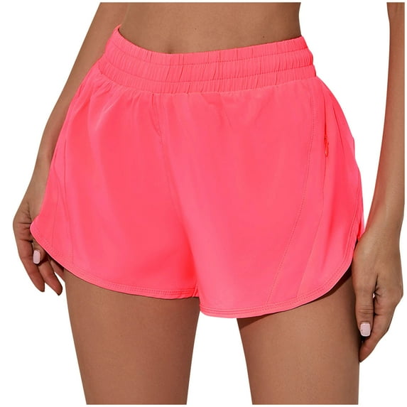GERsome Women's Running Shorts with Zipper Pockets Solid Color Quick-Dry Elastic Waist Athletic Shorts for Gym Running