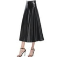 thumbnail image 1 of GERsome Women's Sexy Pu Leather High Waist Belted Midi Long A-Line Swing Skater Skirt, 1 of 8
