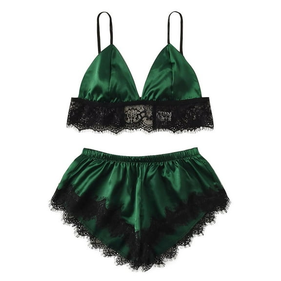 GERsome Women's Sexy Silk Satin Pajamas Sets Lace Trim Cami Tops Shorts Sleepwear