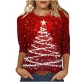 thumbnail image 1 of GERsome Women's Shirts Christmas Tree Graphic Tee Casual Crew Neck Pullover Tops 3/4 Sleeve Loose Soft Tshirts Xmas Shirts for Women Size XL, 1 of 5