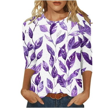 GERsome Women's Shirts Clearance Women's Casual Round Neck 3/4 Sleeve Basic T Shirt Cute Print Tops Loose Fit Pullover