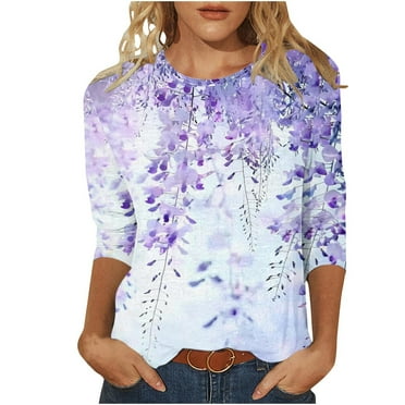GERsome Women's Shirts Clearance Women's Casual Round Neck 3/4 Sleeve Basic T Shirt Cute Print Tops Loose Fit Pullover