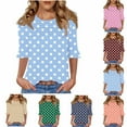 thumbnail image 1 of GERsome Women's Short Sleeve T-Shirts 3/4 Ruffle Sleeve Crew Neck Loose Fit Shirts Polka Dots Summer Casual Tunic Tops, Sizes S-3XL, 1 of 8