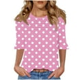 thumbnail image 1 of GERsome Women's Short Sleeve T-Shirts 3/4 Ruffle Sleeve Crew Neck Loose Fit Shirts Polka Dots Summer Casual Tunic Tops, Sizes S-3XL, 1 of 7